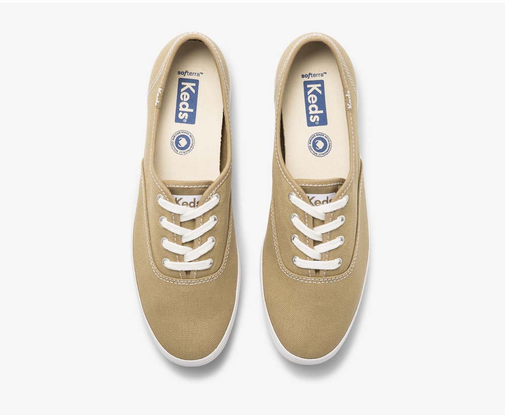 Πανινα Παπουτσια Γυναικεια - Keds Champion Seasonal Organic Cotton Καμβας - Καφε - GNBQY2641